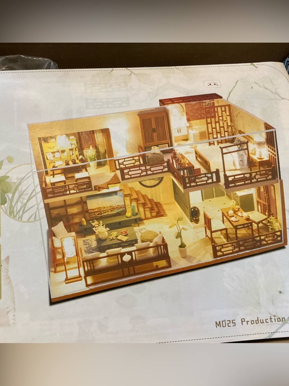 Wooden Miniature Dollhouse Kit - Brown and Cream Interior